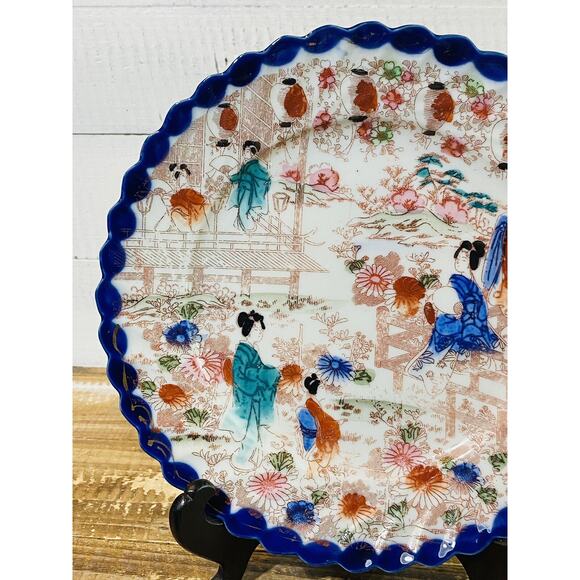 Set of 2 Vintage Antique Hand Painted Geisha Girls Scalloped Nippon Plates 8.5" - Picture 11 of 13